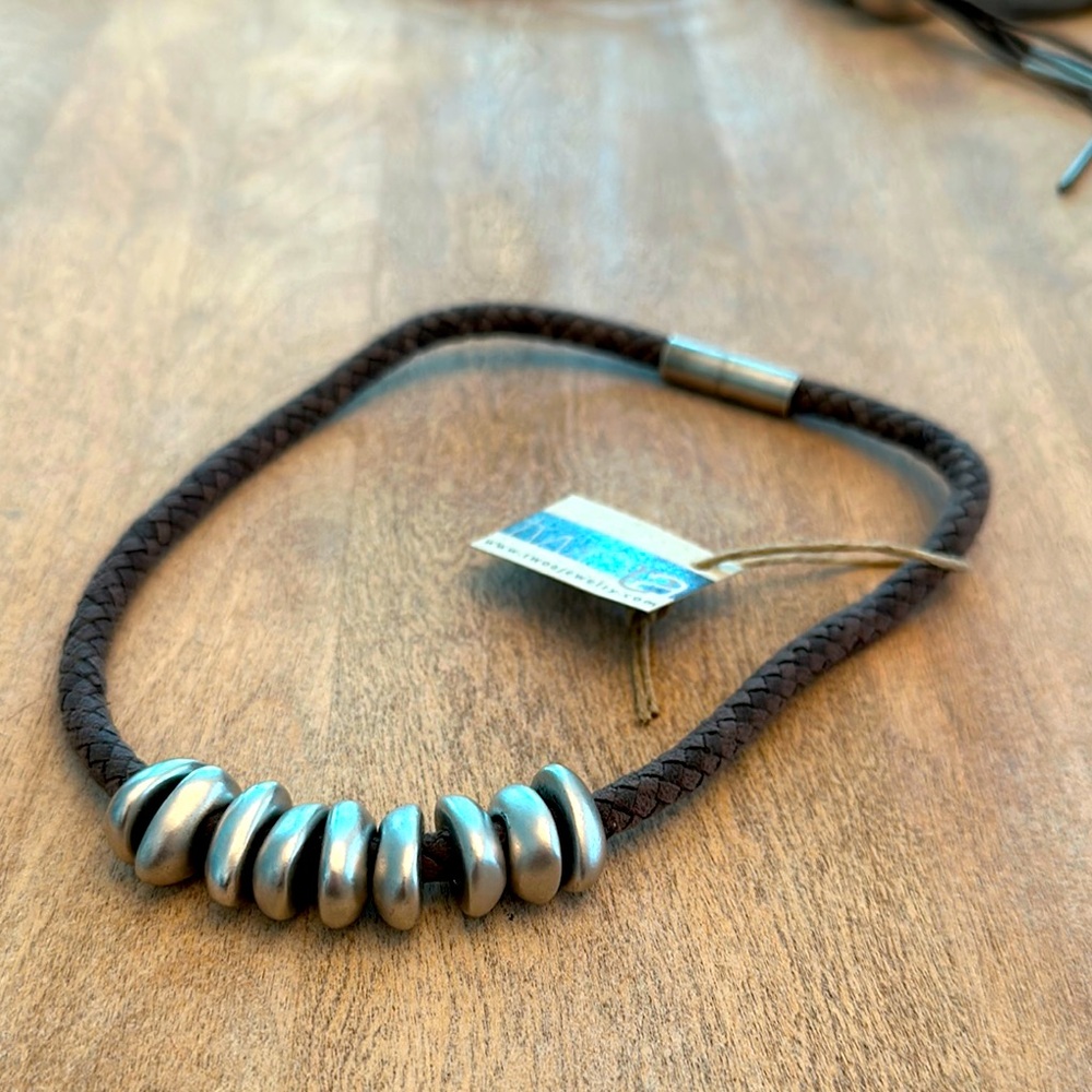 METAL STONE NECKLACE (MEDIUM)- MOCHA W SILVER Brand New